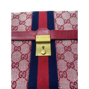 Gucci Gg Supreme Portfolio Print Portfolioclutch With Center Stripe Red Guccissimabluewhite Leather | AlmaBagz