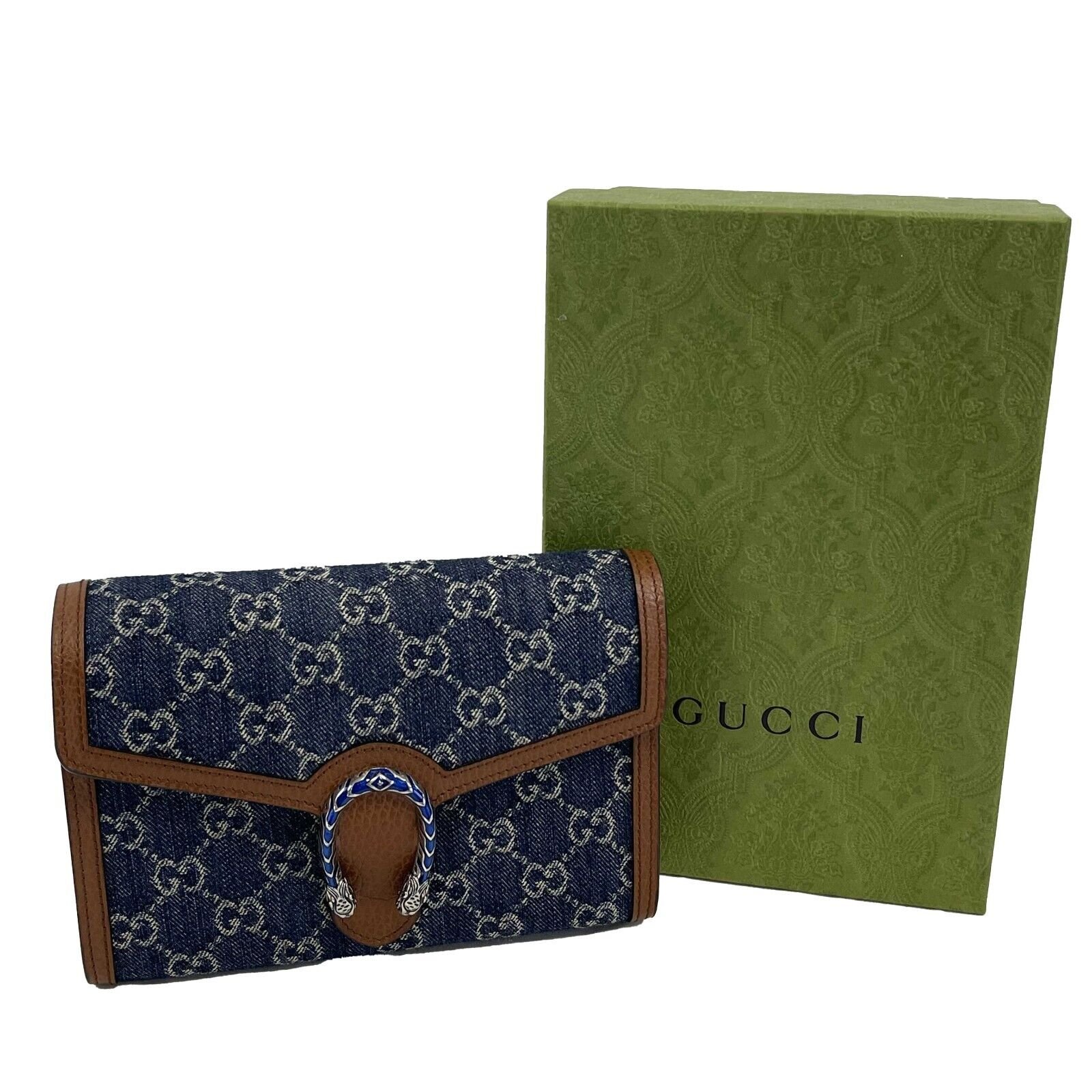 GUCCI - Dionysus GG Denim Shoulder Bag Collection - Blue Brown w/ Shoulder Chain | AlmaBagz - Image 7