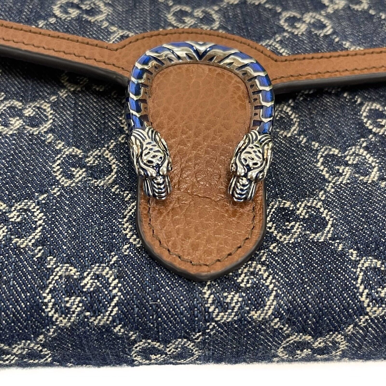 GUCCI - Dionysus GG Denim Shoulder Bag Collection - Blue Brown w/ Shoulder Chain | AlmaBagz - Image 10