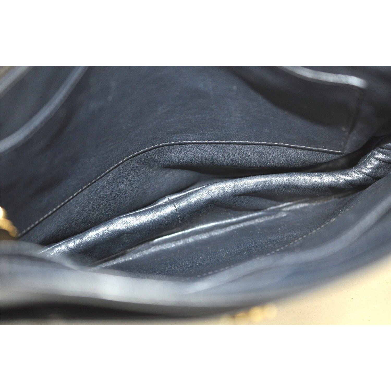 Gucci 1973 navy leather roomy handbag with a gold GG snap | AlmaBagz