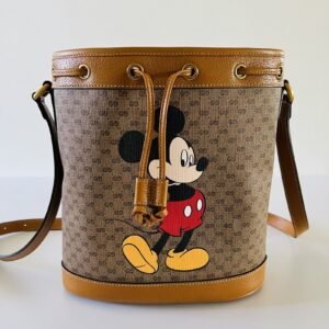 Gucci x Disney Mickey Mouse Print Canvas Leather Bucket Shoulder Bag | AlmaBagz
