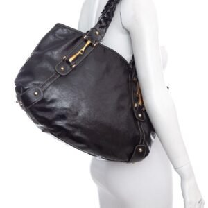 Gucci Black Patent Leather HandBag with Braided Handle and Horsebit Detail | AlmaBagz