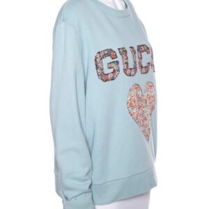 Gucci Blue Floral Embroidered Heart Sweater SZ XL | AlmaBagz