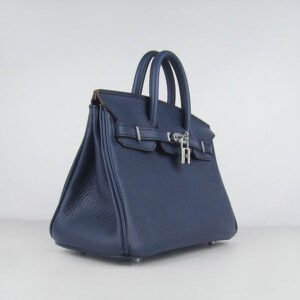 Hermes Birkin 25cm Handbag 6068 dark blue silver | AlmaBagz