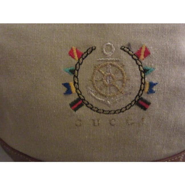 Gucci Beige Leather & GG Leather Nautical logo Bucket Bag W Captain's Wheel Logo & Rope Strap | AlmaBagz