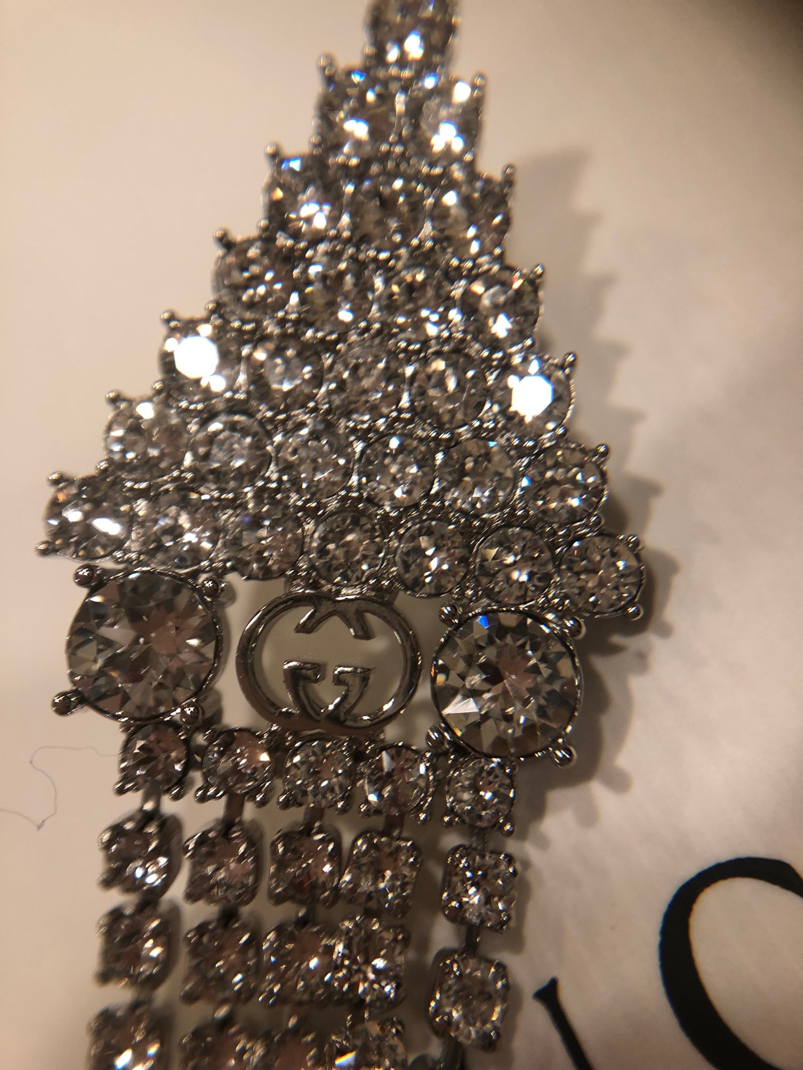 Gucci Crystal Embellished Long Single Earring in Silver | AlmaBagz