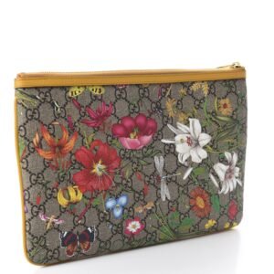 Gucci GG Supreme Flora Ophidia Medium Clutch Yellow | AlmaBagz