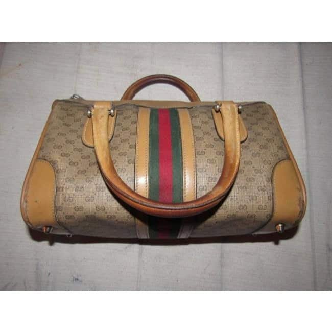 Gucci Boston Vintage Shades Of Brown With Wide Red Green Stripe Leather | AlmaBagz