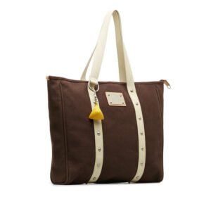 Louis Vuitton Antigua Gm Handbag M80662 Mocha Brown White Linen Lady Louis Vuitton | AlmaBagz
