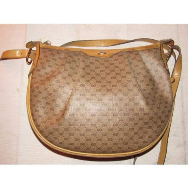 Gucci Sukey Vintage Brown Small G Logo Print Coated Canvas And Camel Leather | AlmaBagz