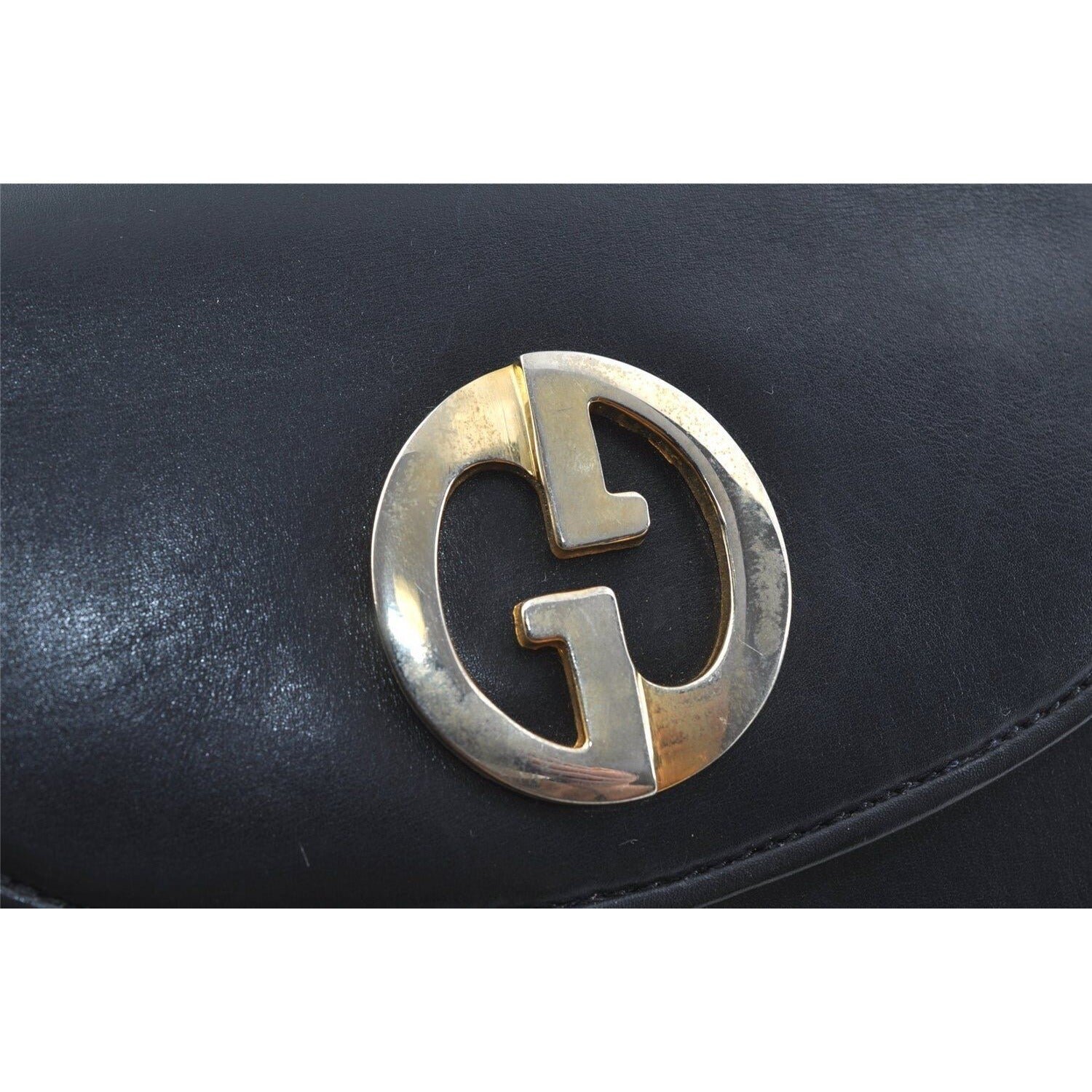 Gucci 1973 navy leather roomy handbag with a gold GG snap | AlmaBagz - Image 5