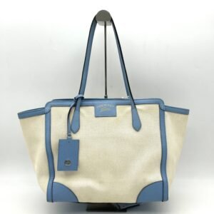GUCCI Linen Canvas Calfskin Swing Top Handle Bag Mineral Blue LA15121 | AlmaBagz