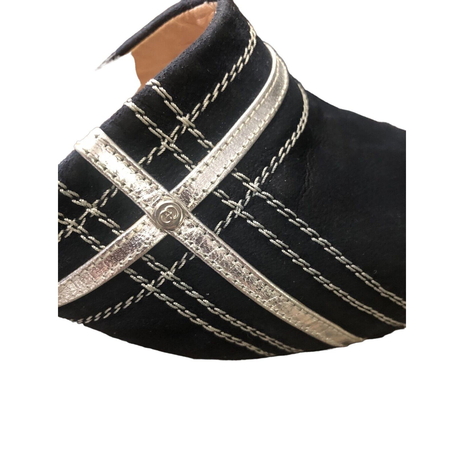 Gucci 1970s- 80s black silk over leather metallic shoes | AlmaBagz - Image 3