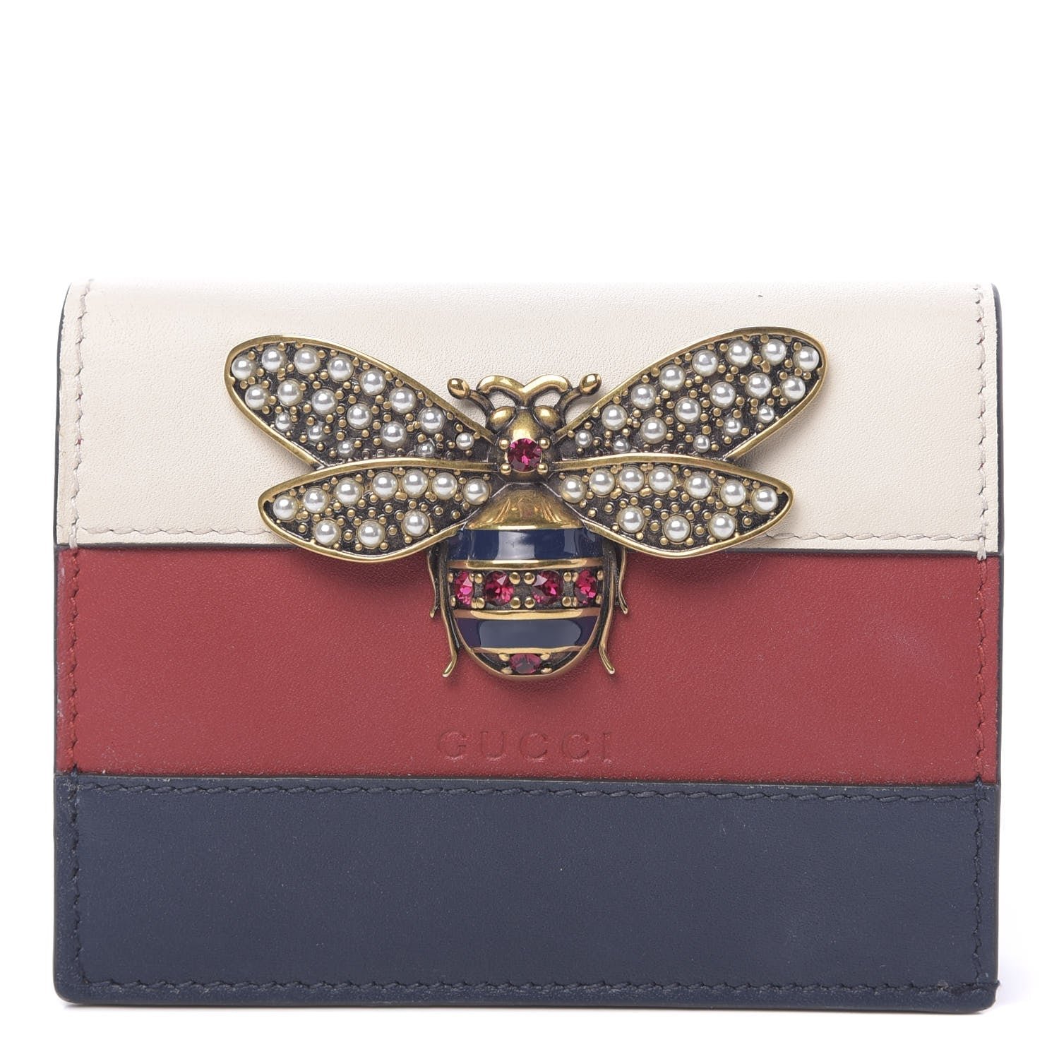 Gucci Queen Margaret Card Case in White, Blue, and Red | AlmaBagz