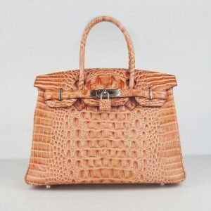 Hermes Birkin 30cm Crocodile Head Vein Handbags Orange Silver | AlmaBagz