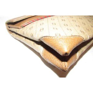 Gucci Brown Diagonal Link Print Clutch w Double Flap Top & Red & Green Trim | AlmaBagz