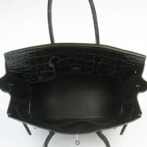 Hermes Birkin 35cm Crocodile Big Veins Handbags Black Silver | AlmaBagz
