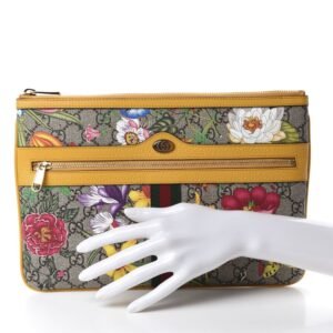 Gucci Ophidia Yellow Leather Supreme Canvas Flora Large Pouch Clutch Bag 517551 | AlmaBagz