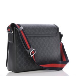 Gucci GG Supreme Monogram Web Flap Messenger Bag Black | AlmaBagz