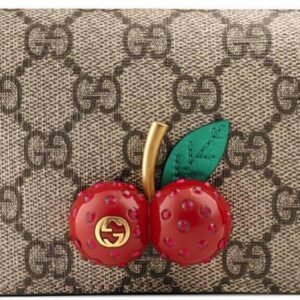 Gucci GG Supreme Card Case with Cherries in Beige | AlmaBagz