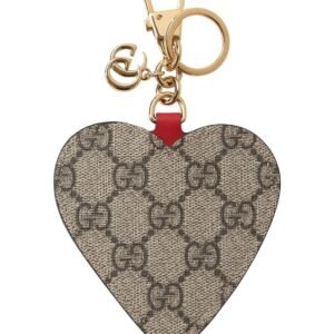 Gucci GG Supreme Embroidered Heart Keychain in Beige | AlmaBagz