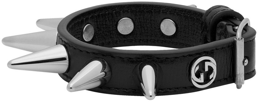Gucci Stud Motif Leather Bracelet in Black- Spike | AlmaBagz
