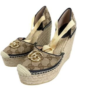 Gucci GG Marmont Monogram Matelassé Espadrille Wedges – Beige, Ebony & Sand Storm (Size 36) | AlmaBagz