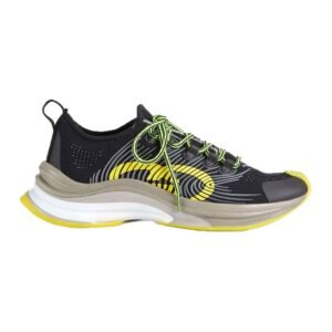 Gucci Interlocking-G Lace-Up Runners in Black/Yellow | AlmaBagz