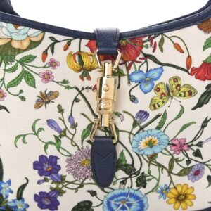 Gucci Jackie Flora Canvas White Blue Agata Hobo Bag 550152 | AlmaBagz