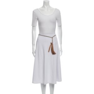 Gucci Leather Tassel GG Gold Chain Camelia Beige Belt Size (32) 388992 | AlmaBagz