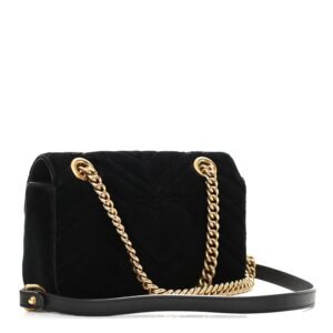 Gucci Marmont Black Velvet Leather Matelasse Shoulder Bag | AlmaBagz
