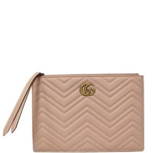 Gucci Marmont Gg Quilted Leather Zip Pouch Pink Tote | AlmaBagz