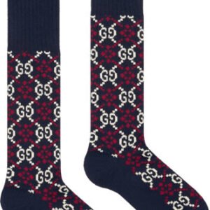 Gucci GG Diamond Socks in Navy/ Ivory | AlmaBagz