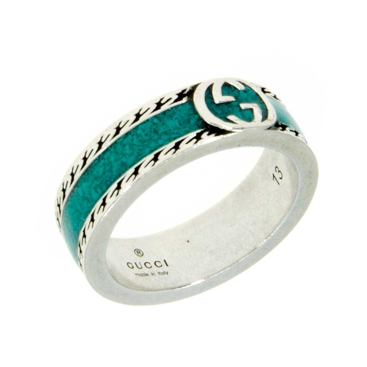 Gucci Ring with Interlocking G in Silver with Turquoise Enamel | AlmaBagz