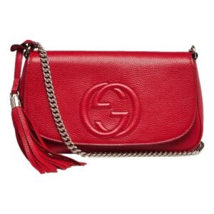 Gucci Soho Disco Red Leather GG Tassel Chain Crossbody Bag | AlmaBagz