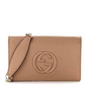 Gucci Soho Wallet on Chain Camelia Beige Leather Crossbody Clutch Bag | AlmaBagz