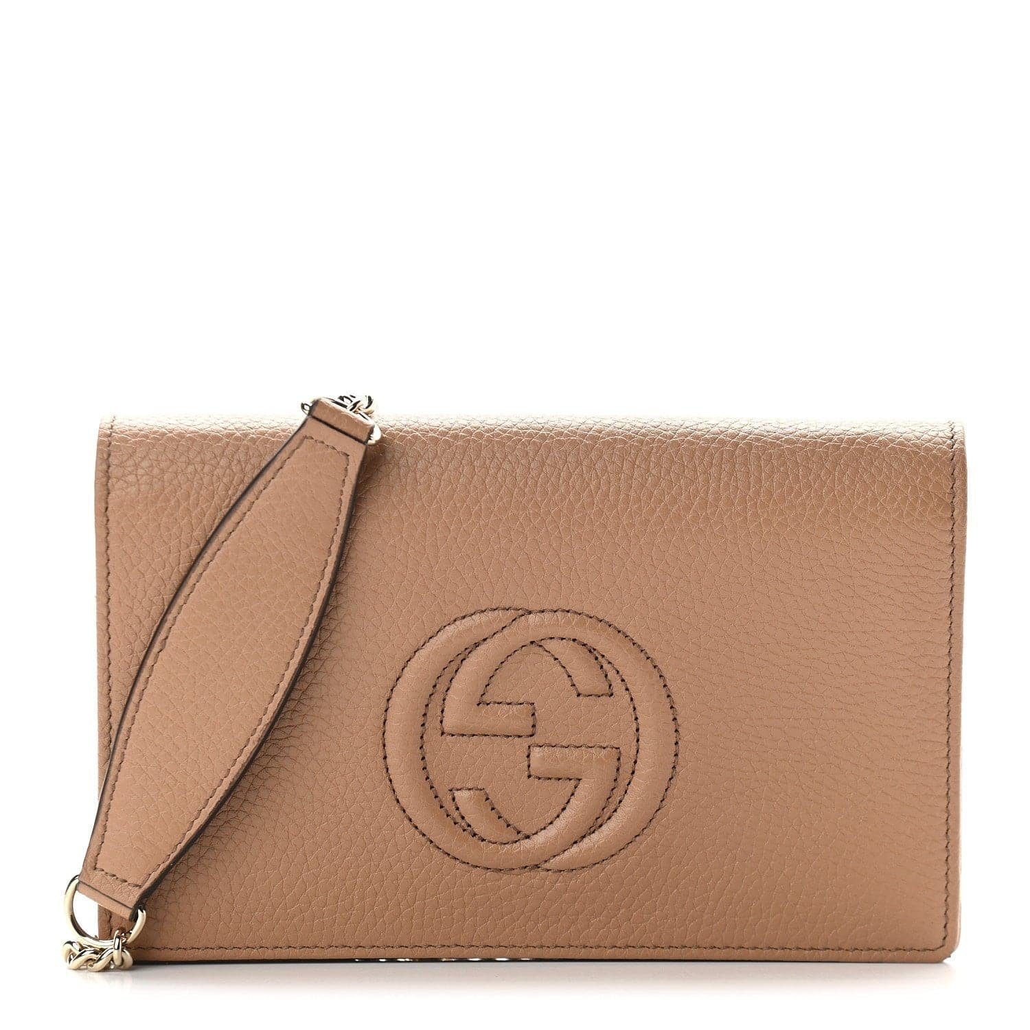 Gucci Soho Wallet on Chain Camelia Beige Leather Crossbody Clutch Bag | AlmaBagz