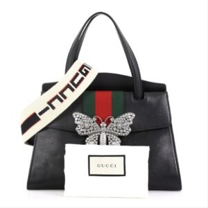 Gucci Bag Medium Totem Top Handle Black Leather Satchel | AlmaBagz