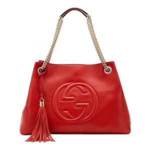 Gucci Soho Red Cellarius GG Logo Leather Chain Tote Bag | AlmaBagz