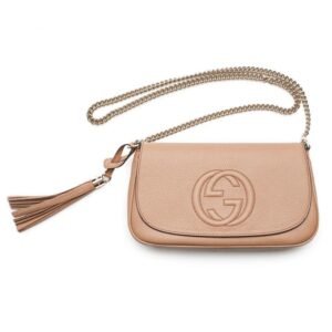 Gucci Soho Disco GG Camelia Beige Tassel Chain Crossbody Bag | AlmaBagz