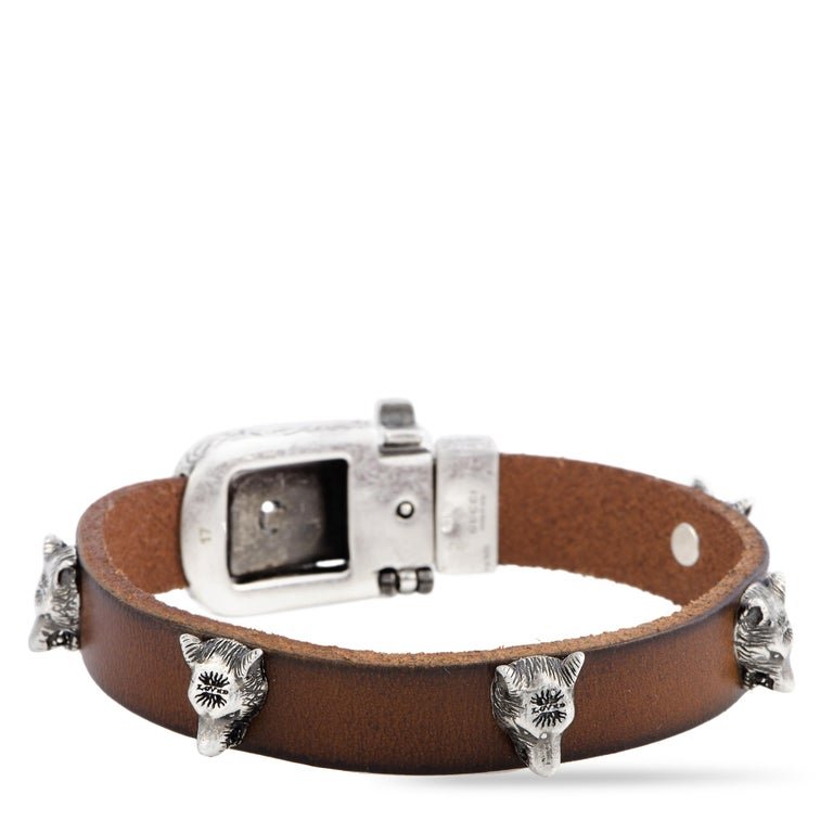Gucci Anger Forest Wolf Head Leather Bracelet in Brown | AlmaBagz - Image 4