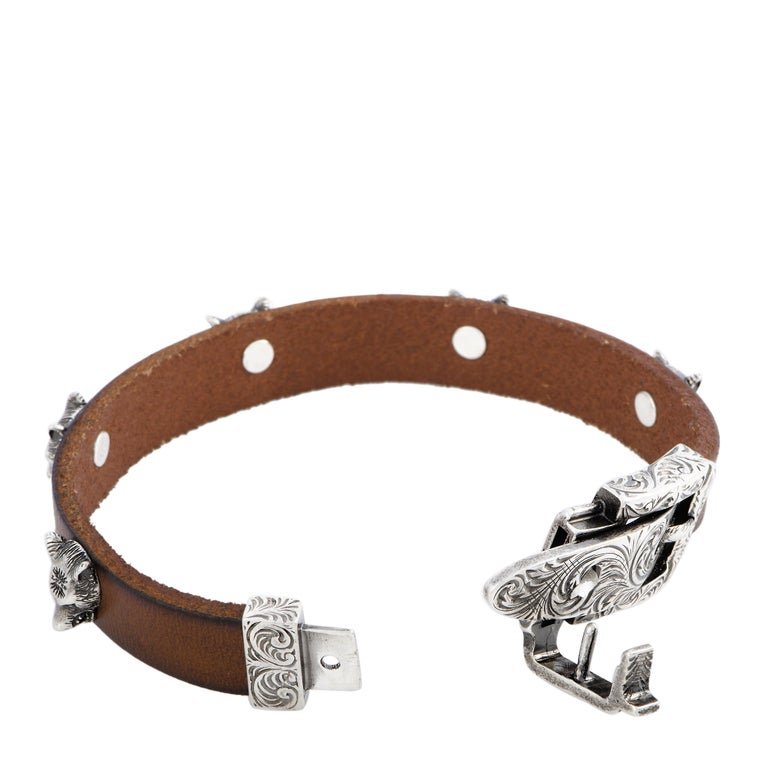 Gucci Anger Forest Wolf Head Leather Bracelet in Brown | AlmaBagz - Image 5