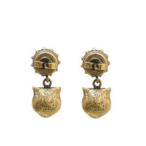 Gucci Gold Angry Cat Crystal Drop Earrings | AlmaBagz