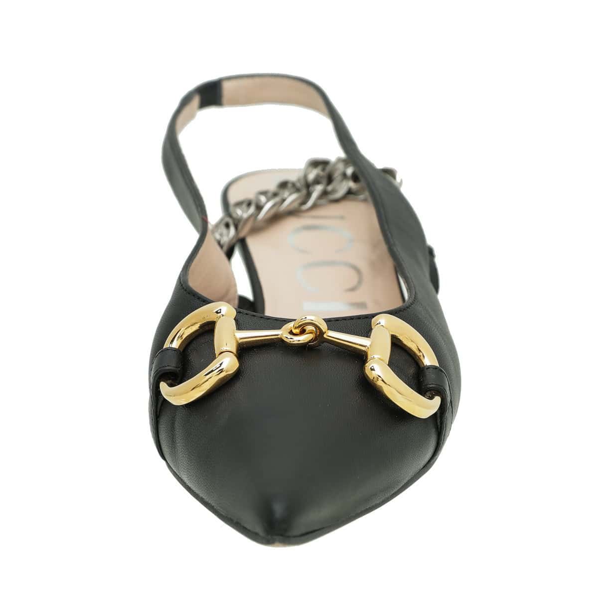 Gucci Black Horsebit & Chain Slingback 39 | AlmaBagz