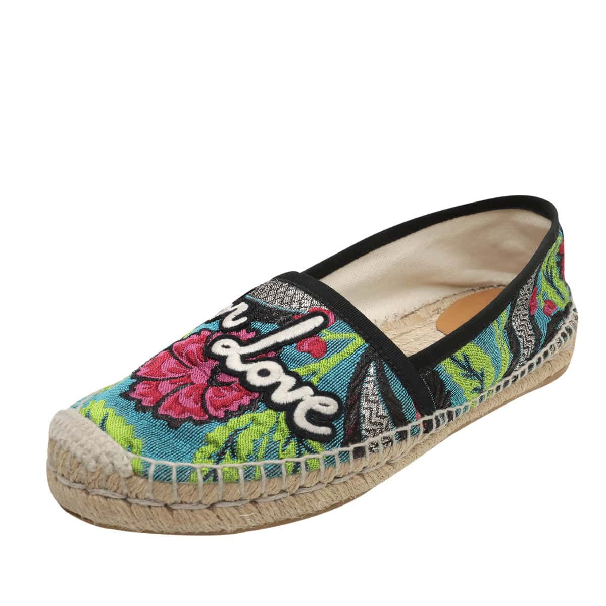 Gucci Blue Multicolor Blind For Love Brocade Espadrille 36 | AlmaBagz