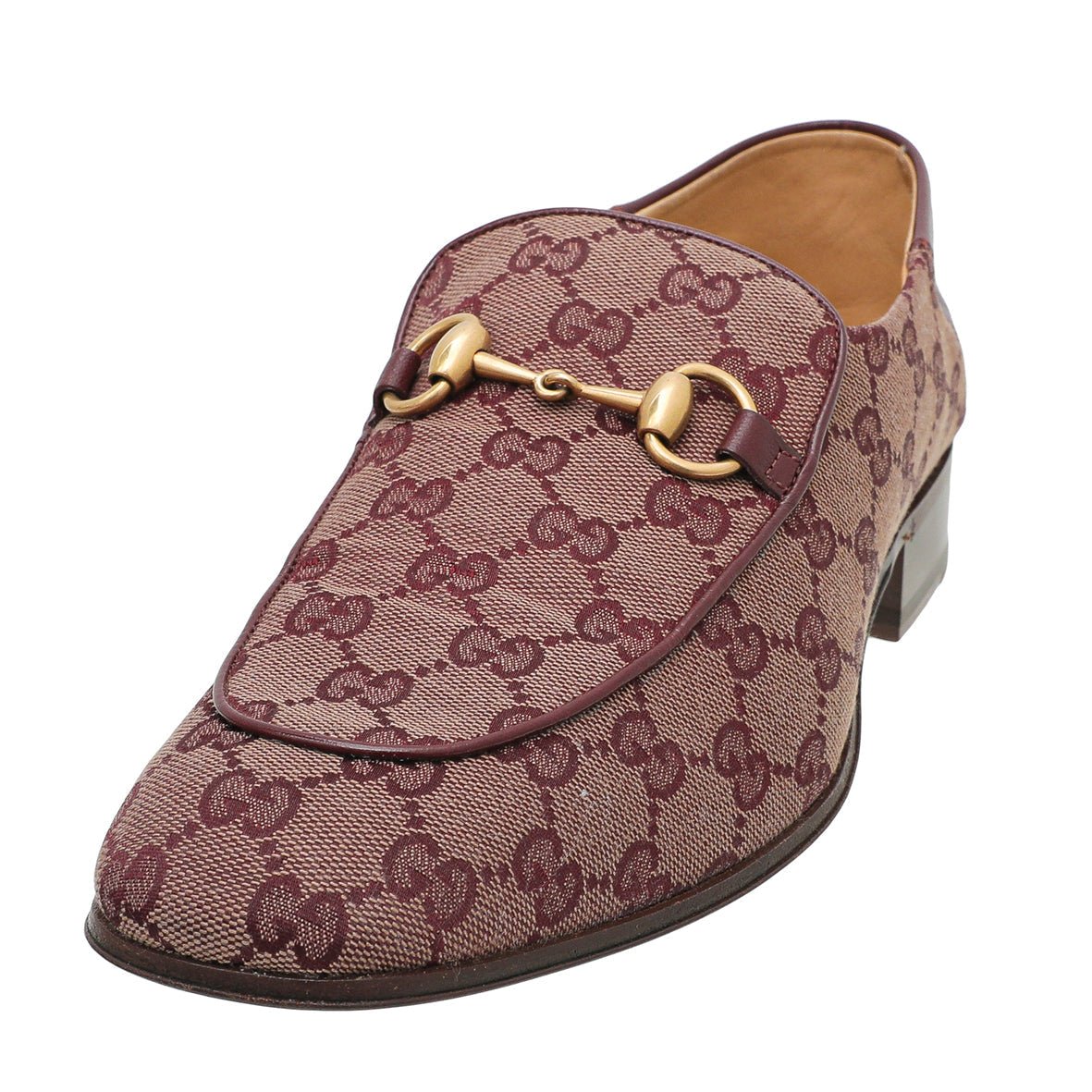 Gucci Rubino Bordeaux GG Monogram Granada Kid Horsebit Loafers 8.5 | AlmaBagz