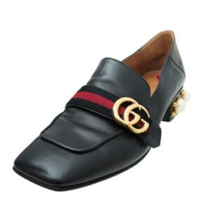 Gucci Black GG Pearl Mid-Heel Loafer 39 | AlmaBagz