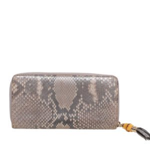 Gucci Metallic Gray Python Bamboo Tassel Zippy Wallet | AlmaBagz