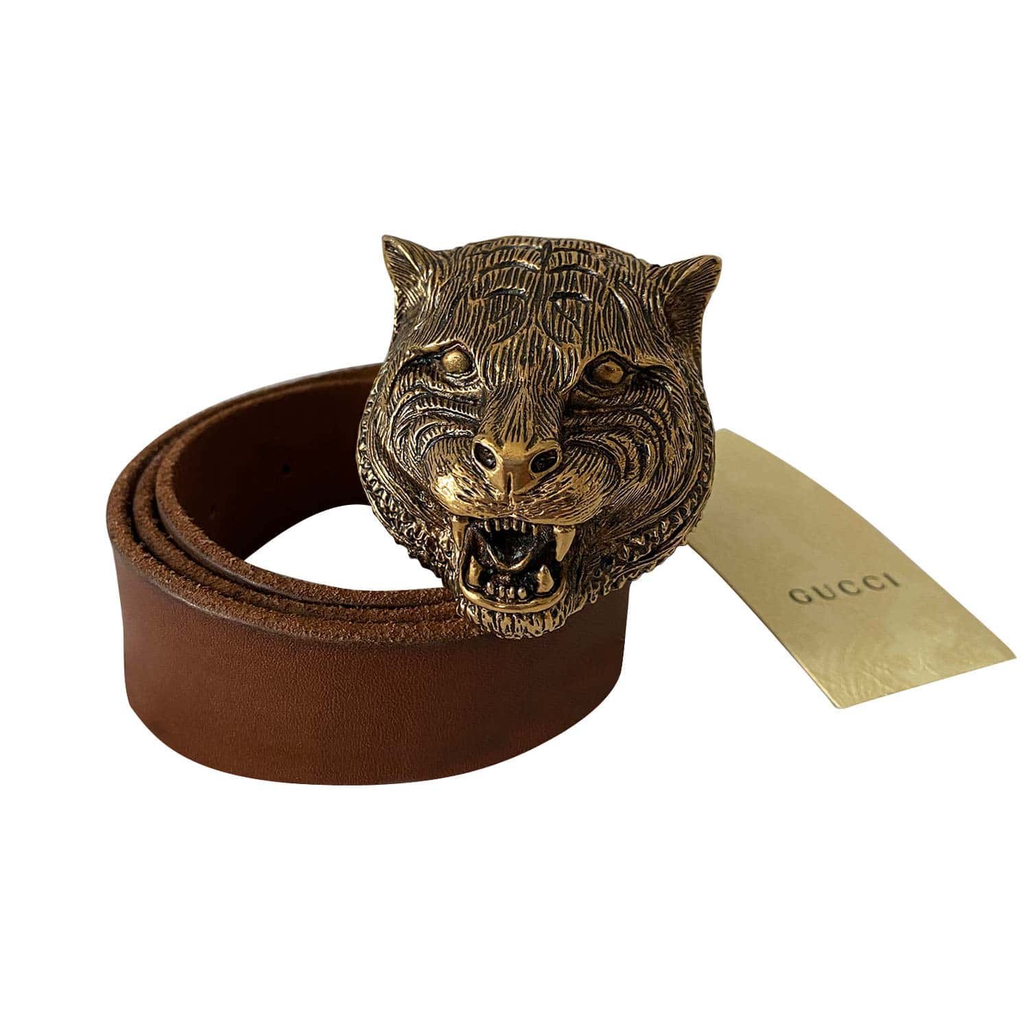 Gucci Tiger Head Feline Leather Belt | AlmaBagz