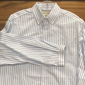 Gucci White and Blue Striped Classic Button Down Shirt | AlmaBagz